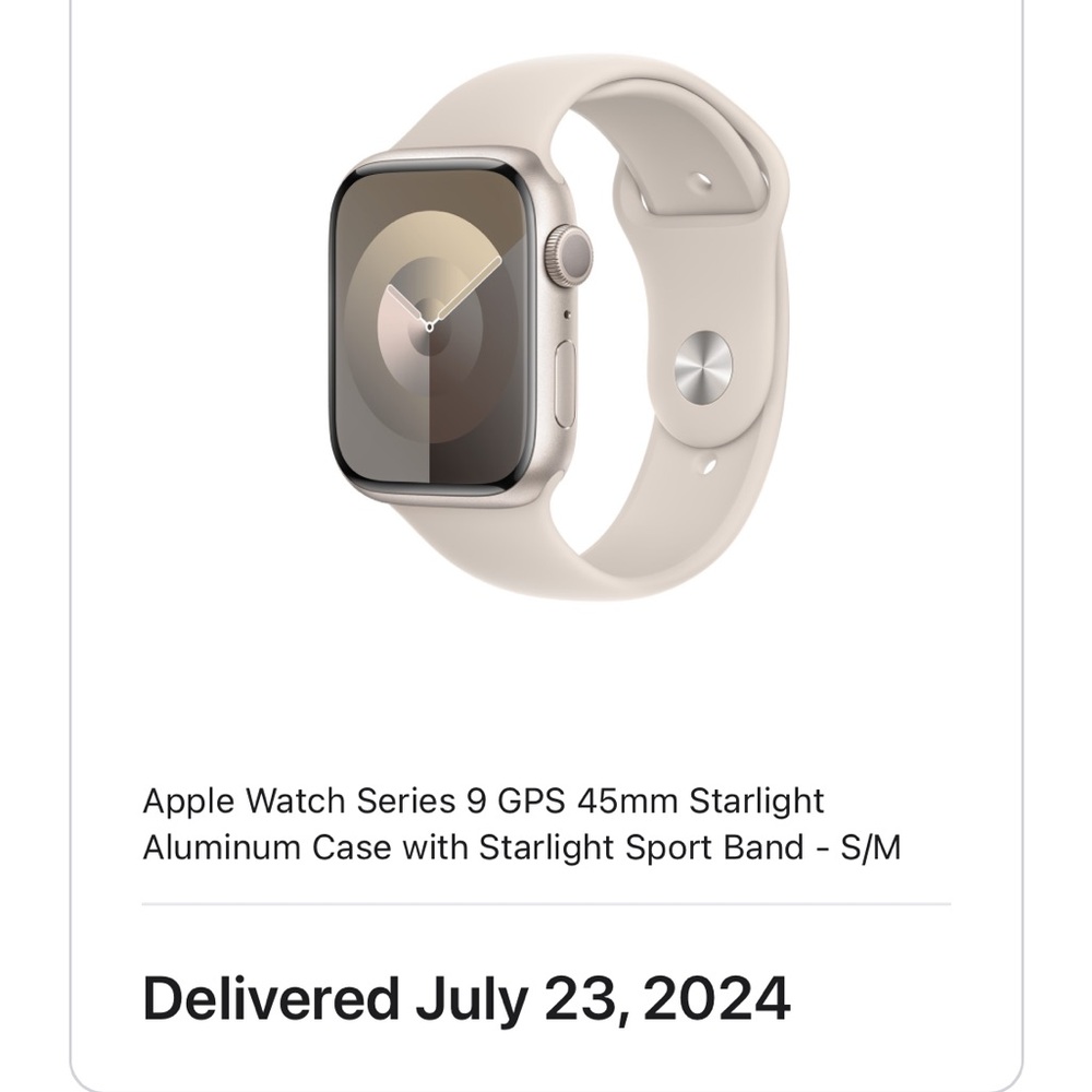 Apple Watch 9  Never worn starlight with sm/med sport band.